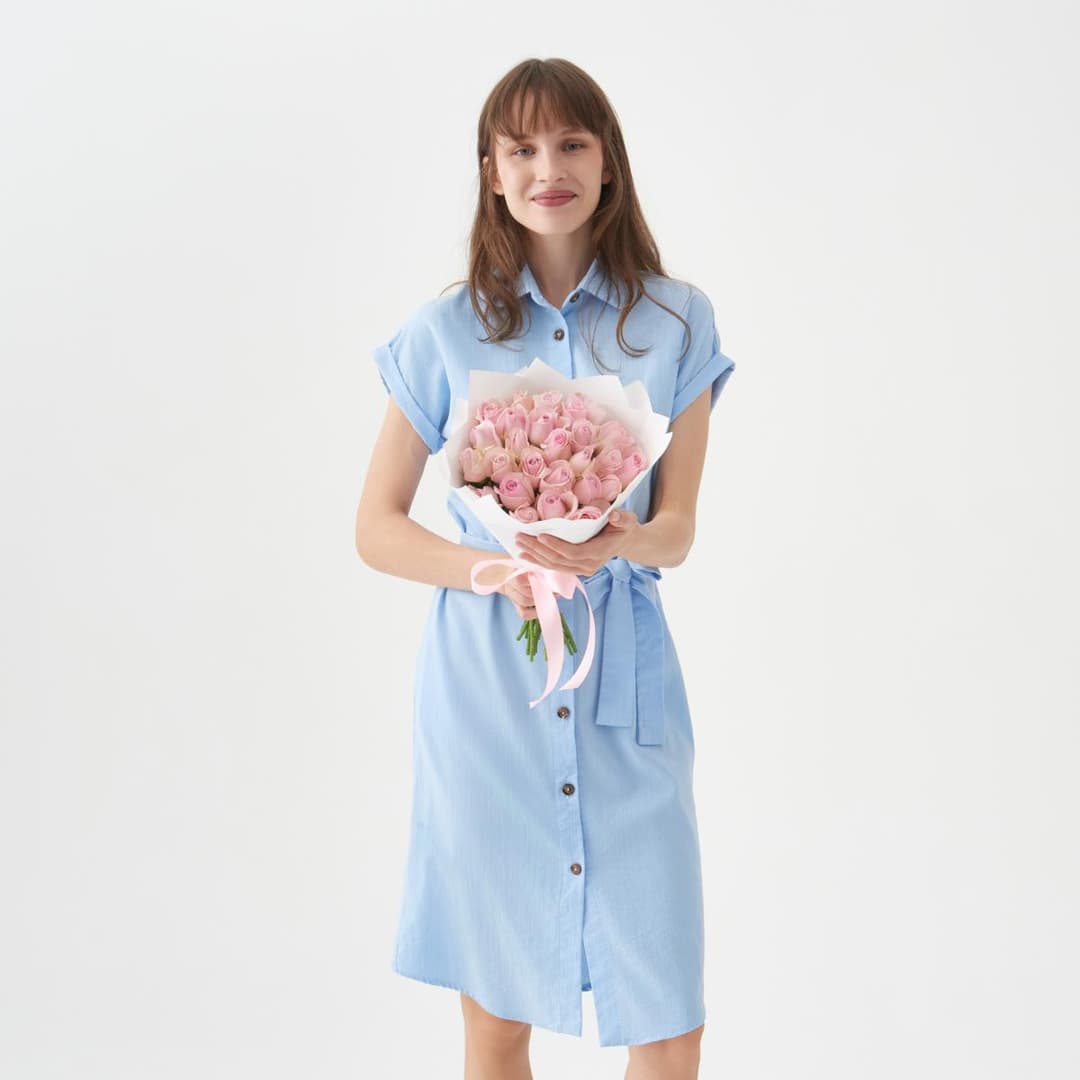 25 розовых роз 40 см